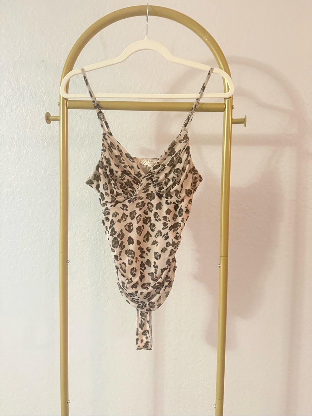 meraki Beige and Black Leopard Print Slip Bodysuit